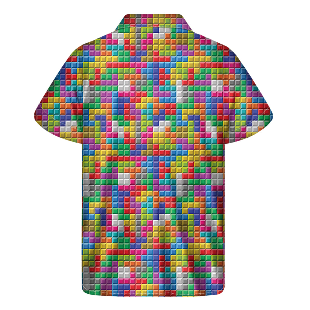 Island Vibes: Colorful Brick Puzzle Game Hawaiian Short Sleeve Shirt - 2