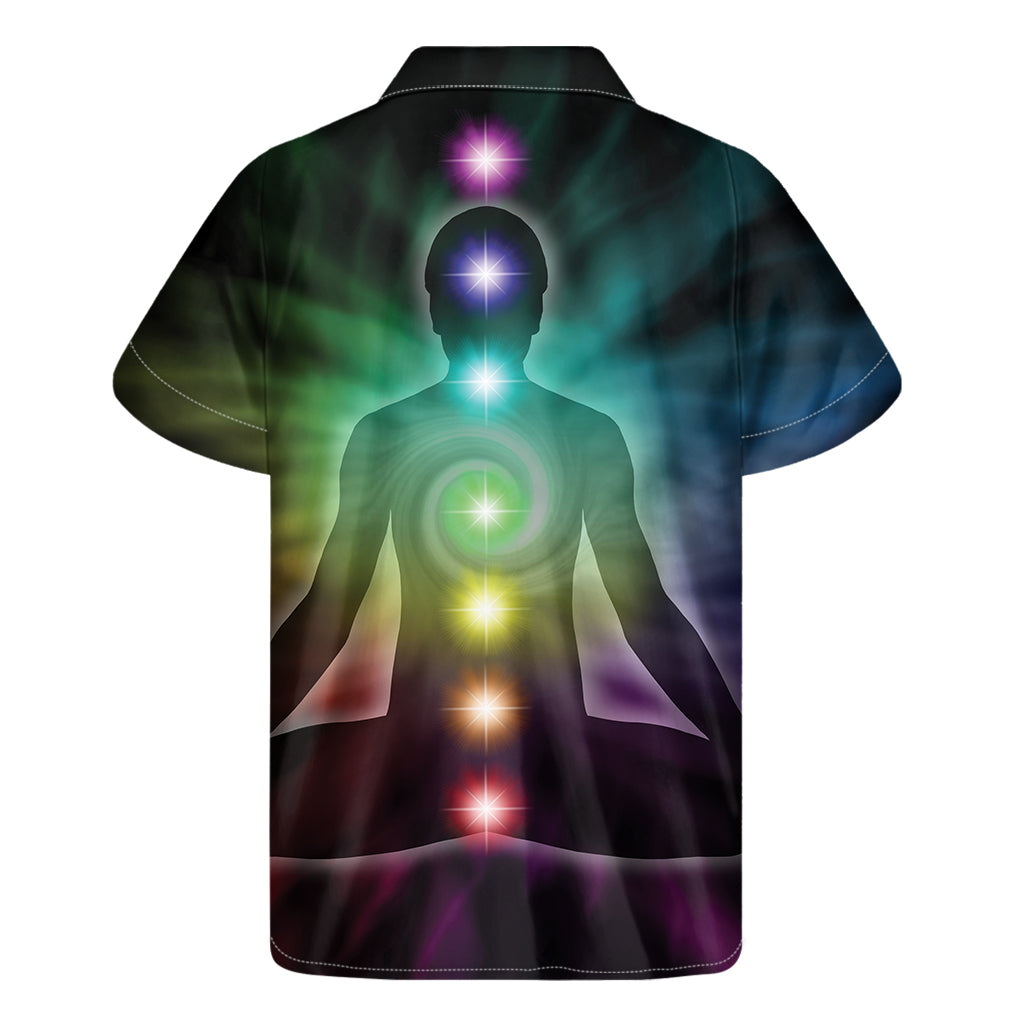 Island Vibes Hawaiian Short Sleeve Shirt: Colorful Chakras Aura Print - 2