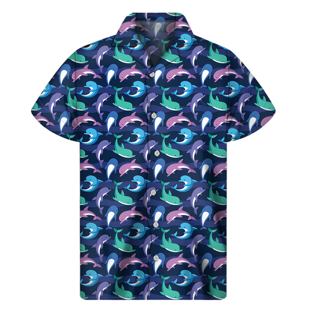 Colorful Dolphin Aloha: Hawaiian Short Sleeve Shirt - 1