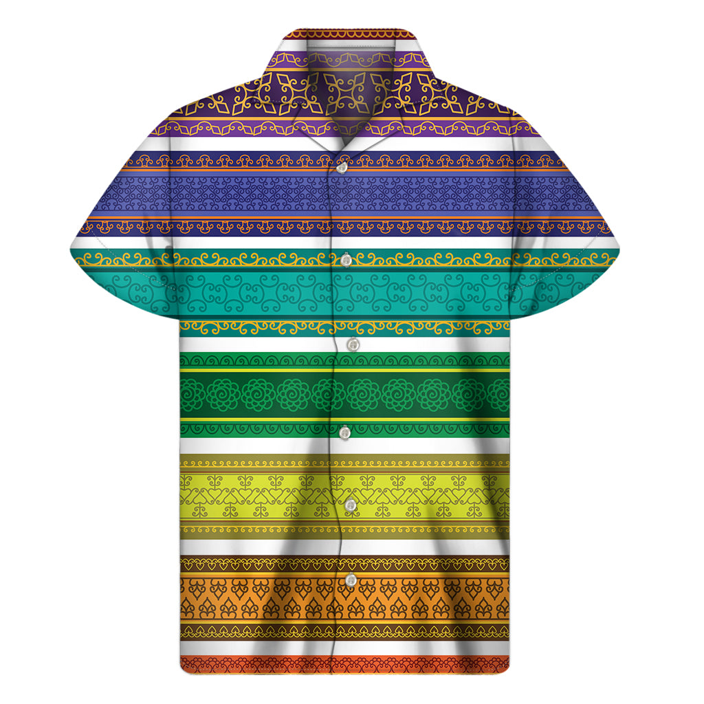 Tropical Vibes: Colorful Ethnic Pattern Hawaiian Short Sleeve Shirt - 1