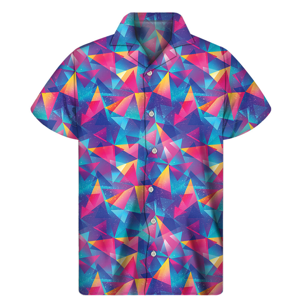 Island Vibes: Colorful Geometric Mosaic Print Hawaiian Short Sleeve Shirt - 1