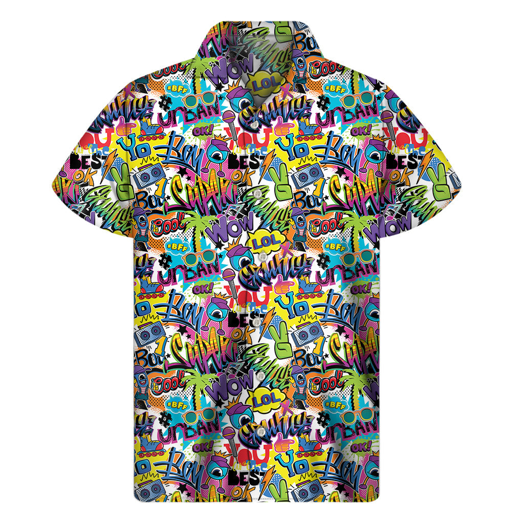 Island Vibes: Colorful Graffiti Pattern Hawaiian Short Sleeve Shirt - 1