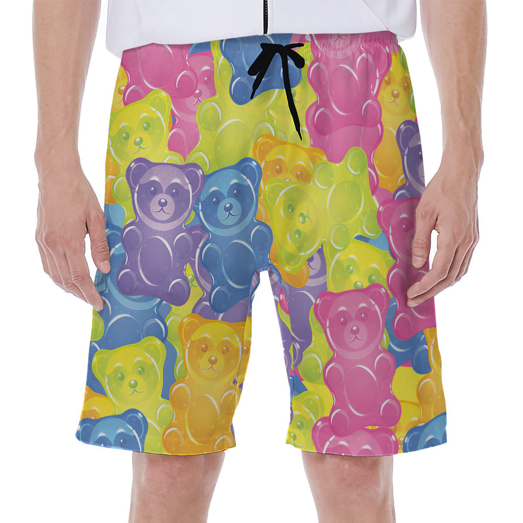 Beach Ready: Vibrant Gummy Bear Print Hawaiian Men&#39;s Beach Shorts - 1