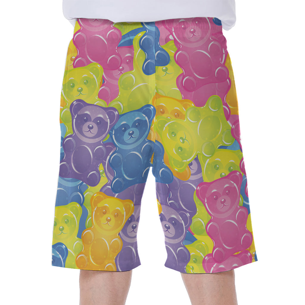 Beach Ready: Vibrant Gummy Bear Print Hawaiian Men&#39;s Beach Shorts - 2