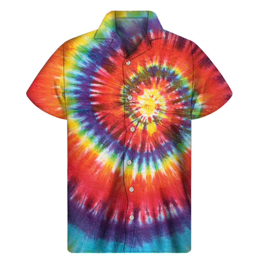 Tropical Vibes: Hawaiian Outfit Men&#39;s Short Sleeve Shirt in Colorful Hippie Tie Dye Print - 1