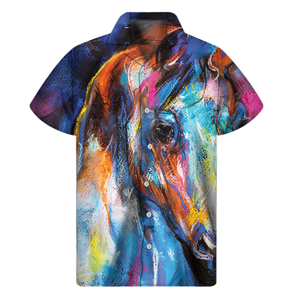 Colorful Horse Painting Print Hawaiian Short Sleeve Shirt - 1