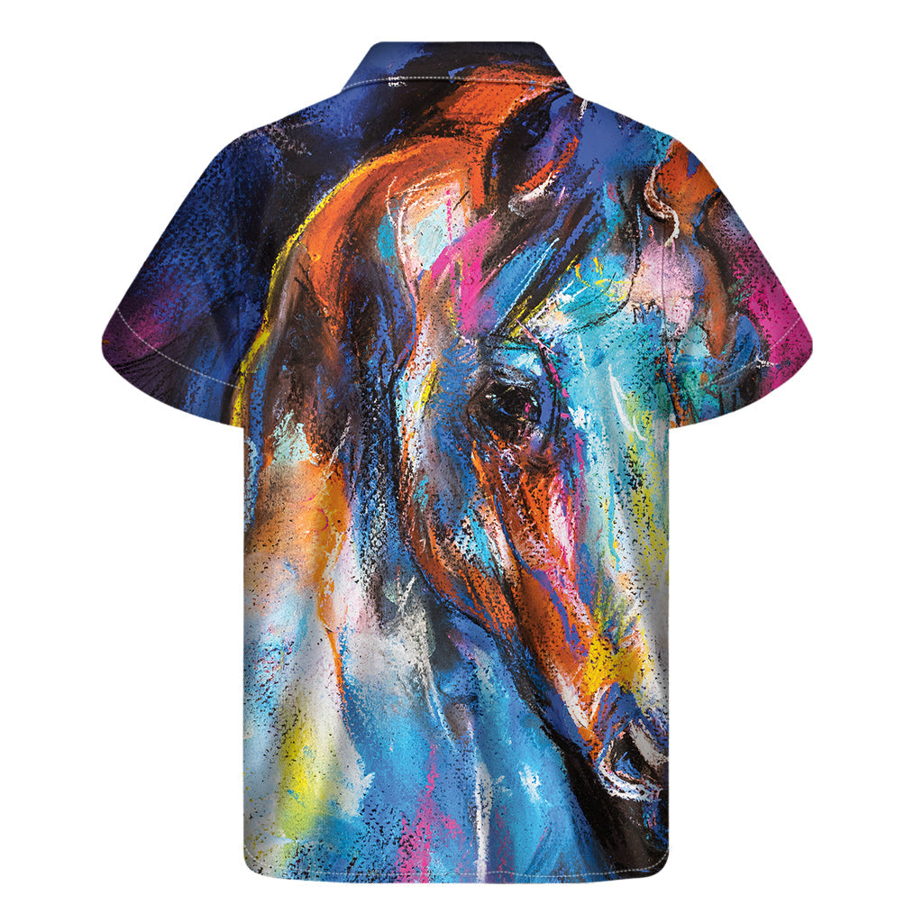 Colorful Horse Painting Print Hawaiian Short Sleeve Shirt - 1