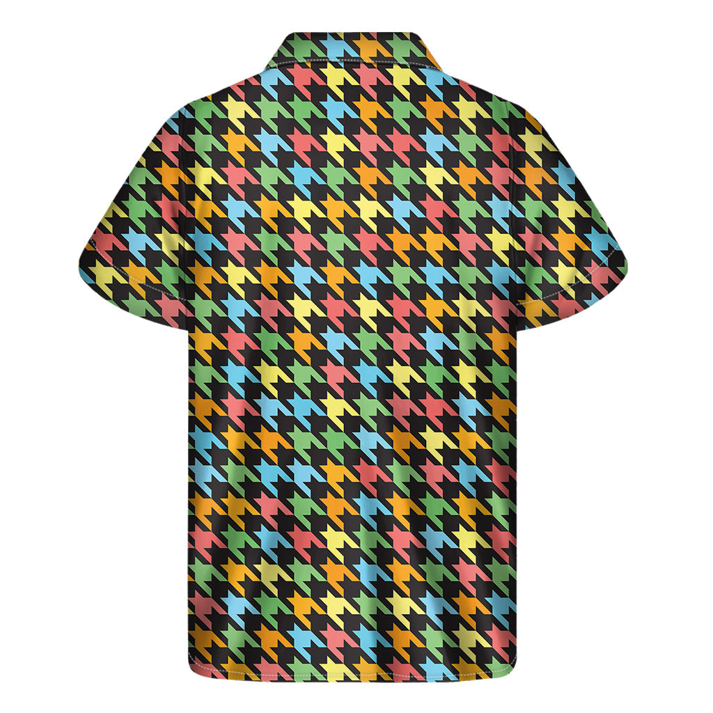 Tropical Vibes: Men&#39;s Colorful Houndstooth Hawaiian Short Sleeve Shirt - 2