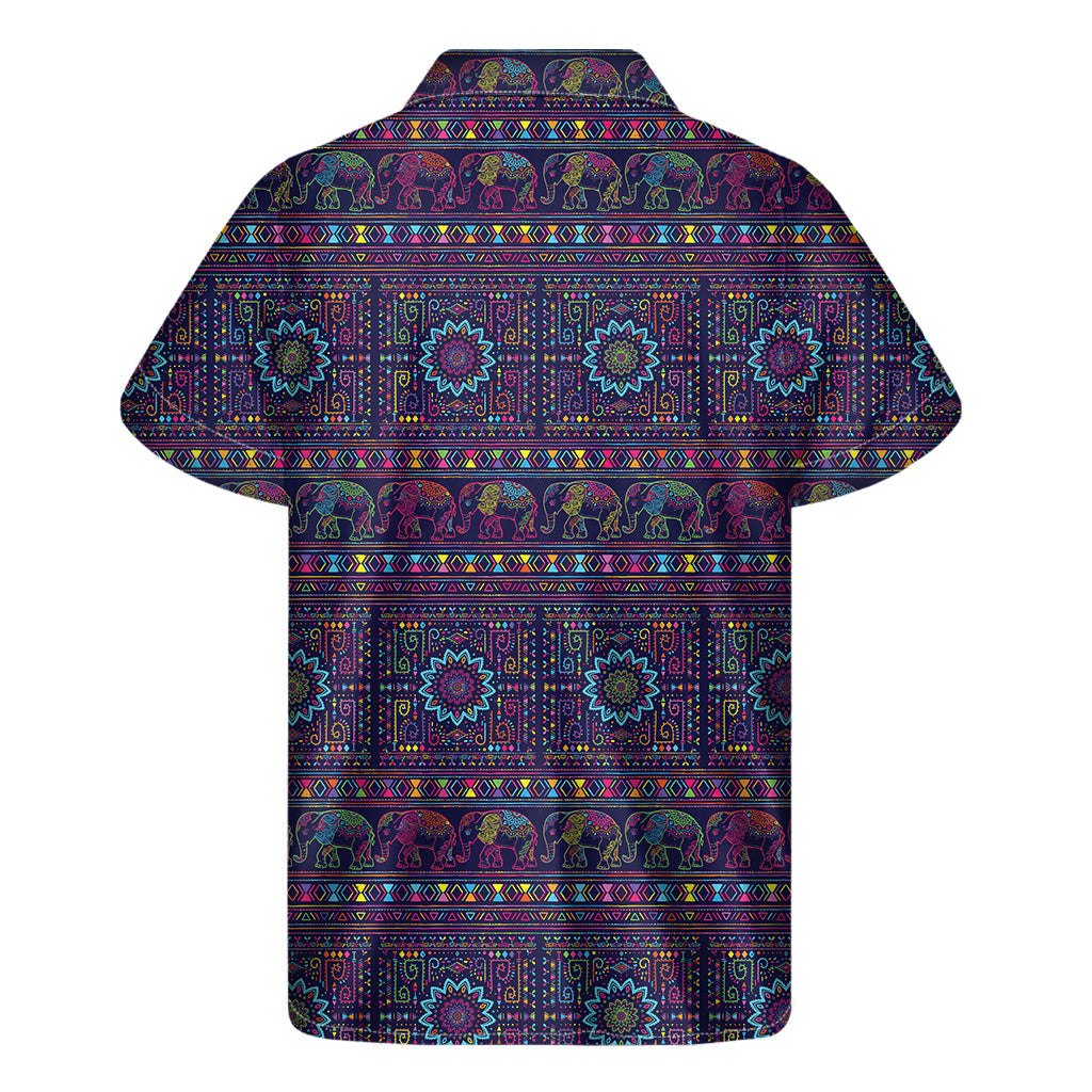 Vibrant Hawaiian Vibes: Men&#39;s Short Sleeve Shirt with Colorful Elephant Print - 2