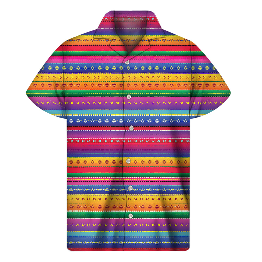 Tropical Vibes: Hawaiian Short Sleeve Shirt with Colorful Mexican Serape Pattern - 1