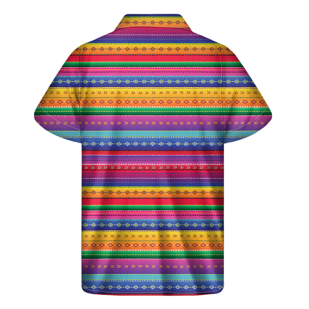 Tropical Vibes: Hawaiian Short Sleeve Shirt with Colorful Mexican Serape Pattern - 2