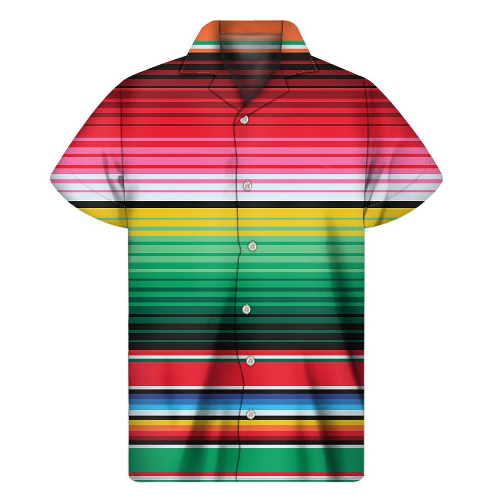 Tropical Vibes: Hawaiian Short Sleeve Shirt Inspired by Mexican Serape Stripe Print - 1