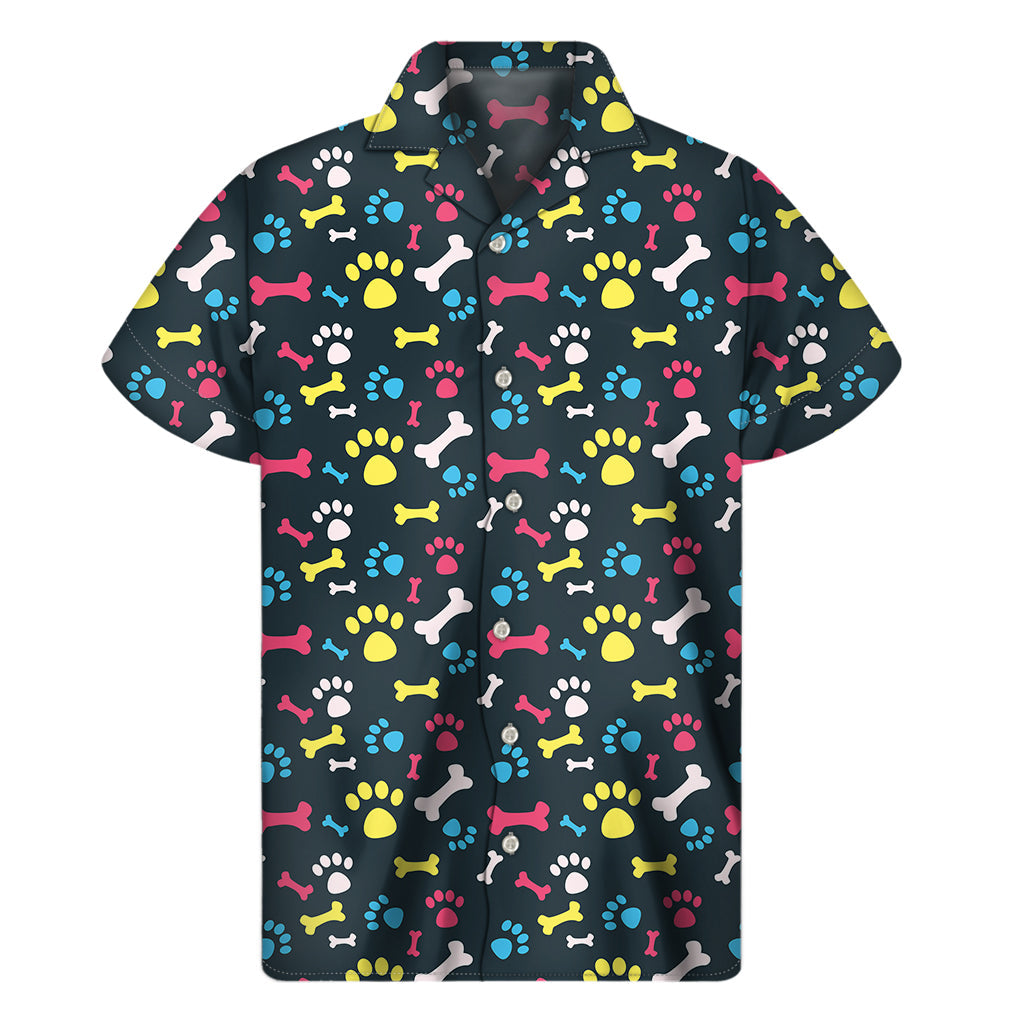 Tropical Doggo Delight Hawaiian Outfit - Men&#39;s Short Sleeve Shirt with Colorful Paw and Bone Pattern - 1