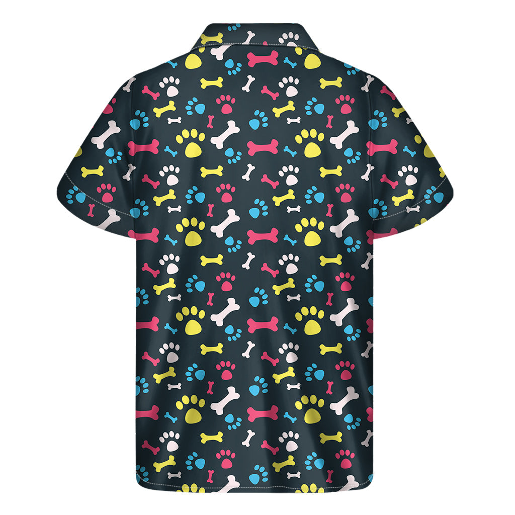 Tropical Doggo Delight Hawaiian Outfit - Men&#39;s Short Sleeve Shirt with Colorful Paw and Bone Pattern - 2