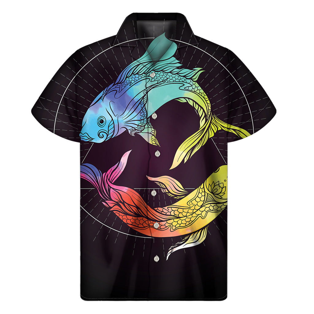 Pisces Paradise: Men's Colorful Hawaiian Short Sleeve Shirt - 1