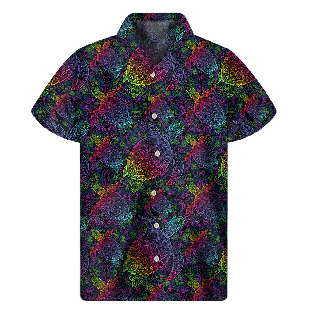 Tropical Vibes: Colorful Sea Turtle Hawaiian Shirt for Men - 1