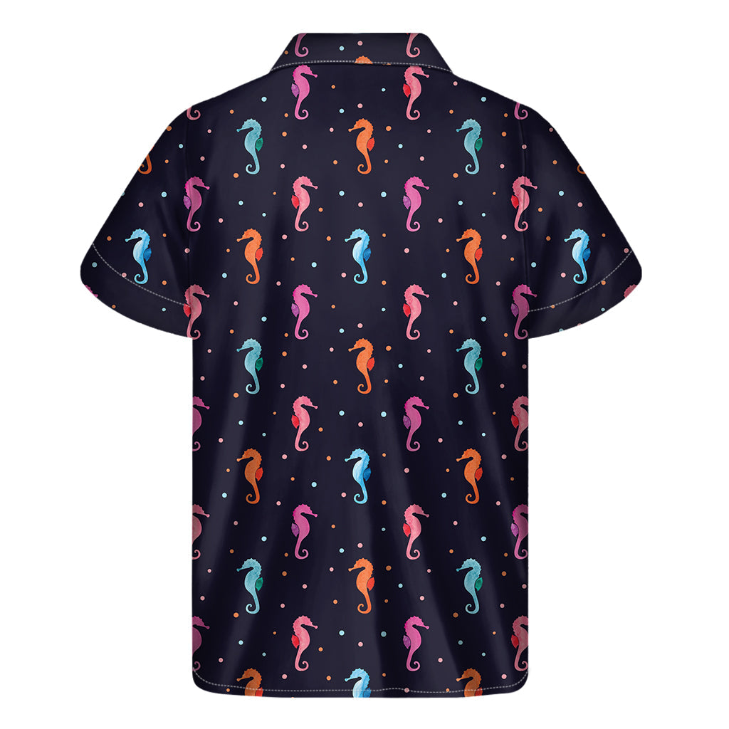 Island Vibes: Colorful Seahorse Print Hawaiian Short Sleeve Shirt - 1