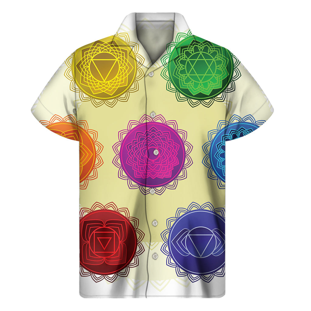 Island Vibes: Colorful Seven Chakras Hawaiian Short Sleeve Shirt - 1