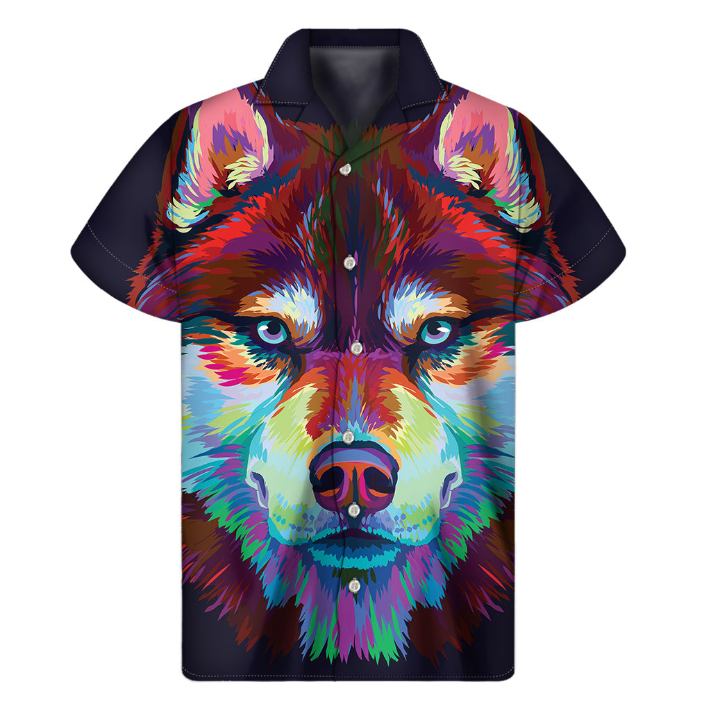 Tropical Vibes: Hawaiian Husky Print Short Sleeve Shirt - 1