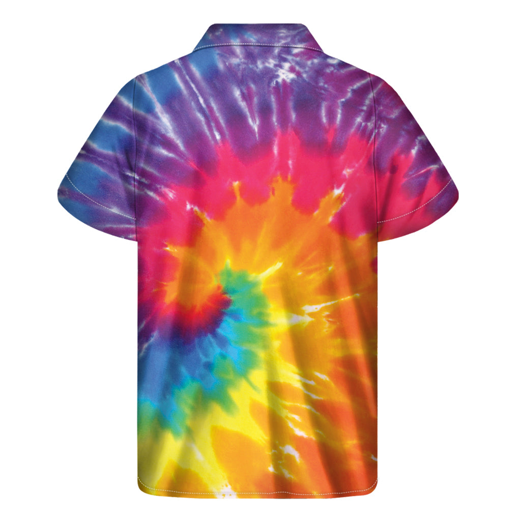 Vibrant Hawaiian Style Short Sleeve Shirt with Spiral Tie Dye Print - 2