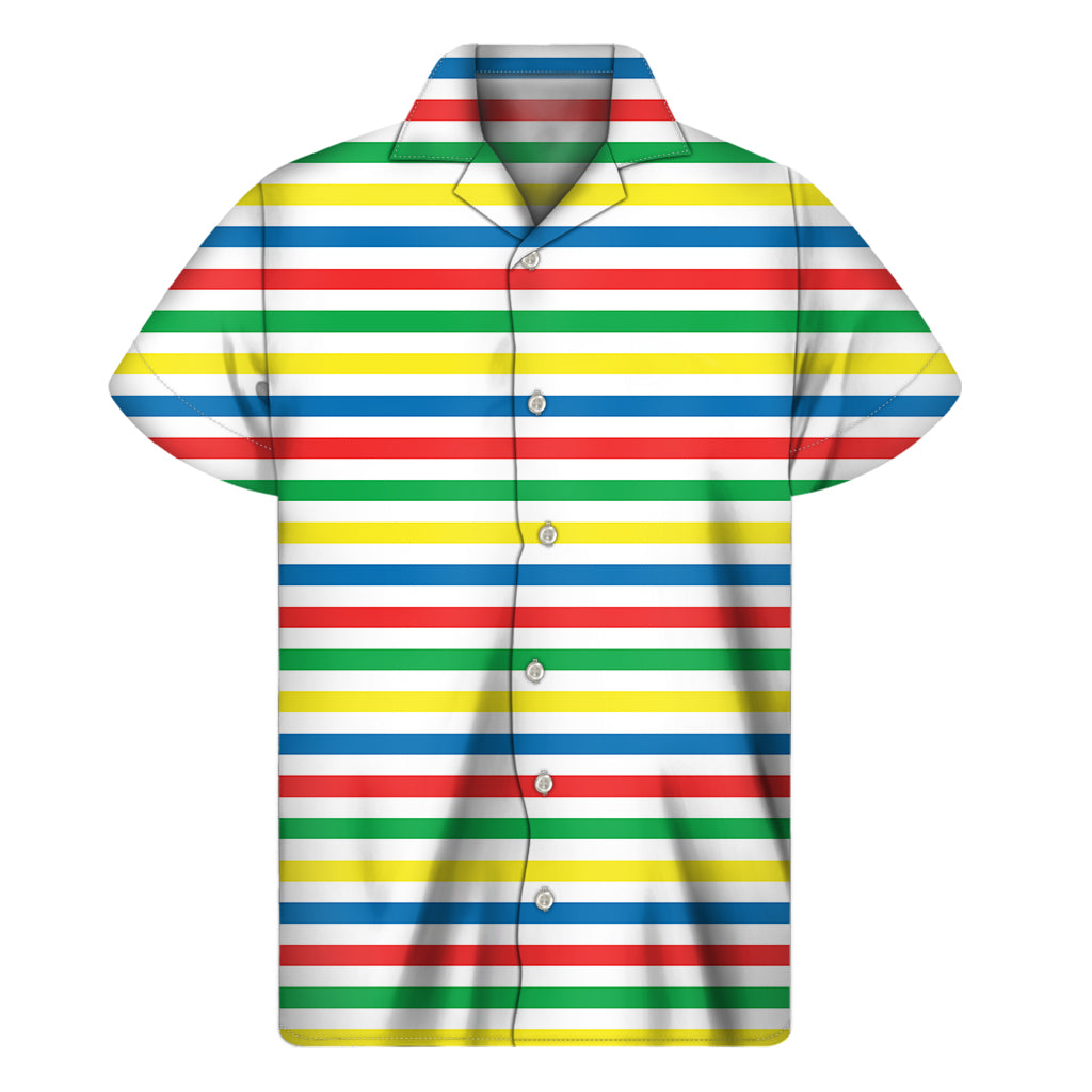 Island Vibes: Men&#39;s Colorful Striped Hawaiian Short Sleeve Shirt - 1