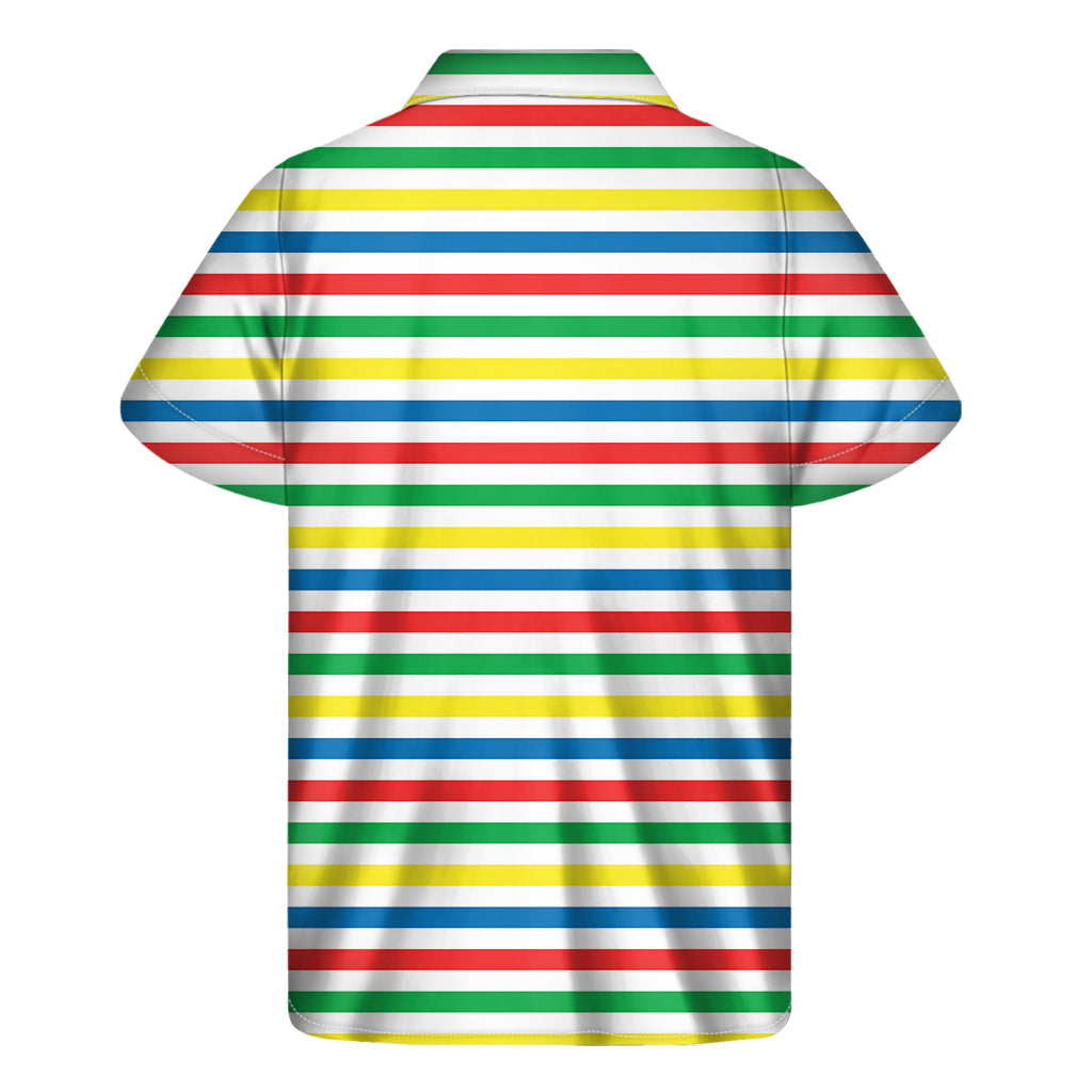 Island Vibes: Men&#39;s Colorful Striped Hawaiian Short Sleeve Shirt - 2