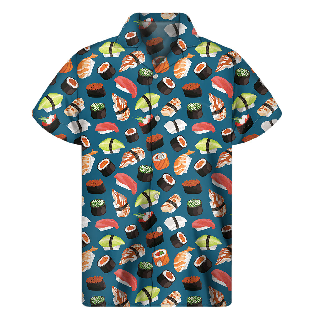 Vibrant Hawaiian Vibes: Men&#39;s Colorful Sushi Pattern Short Sleeve Shirt - 1