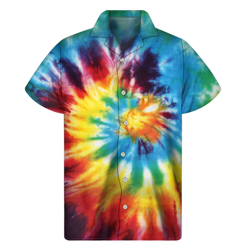 Island Vibes: Colorful Tie-Dye Print Hawaiian Short Sleeve Shirt - 1