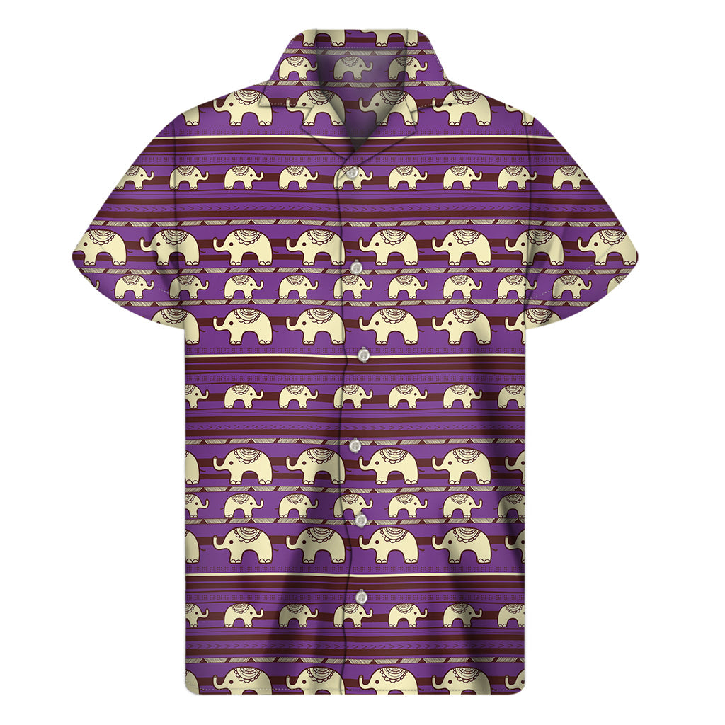 Artistic Elephant Print Hawaiian Short Sleeve Shirt - 1