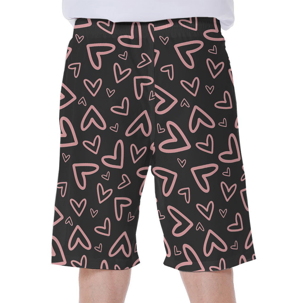 Beach-Ready in Pink: Hawaiian Men's Heart Print Shorts - 1