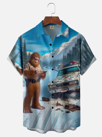 Bigfoot Police Chest Pocket Hawaiian Shirt with Moisture-Wicking Fabric