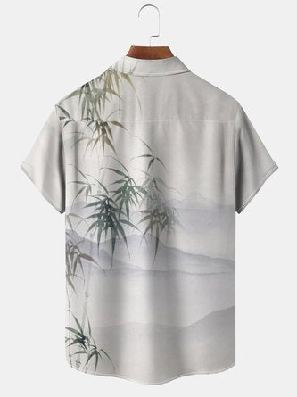 Artistic Island Vibes: Moisture-Wicking Bamboo Hawaiian Shirt with Painting Chest Pocket