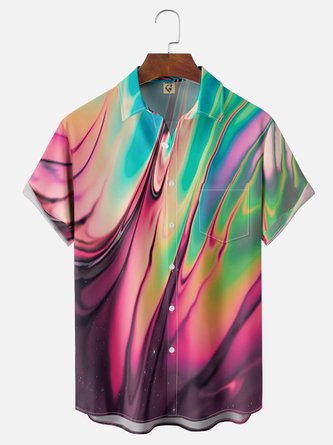 Abstract Aurora: Moisture-Wicking Hawaiian Shirt with Chest Pocket