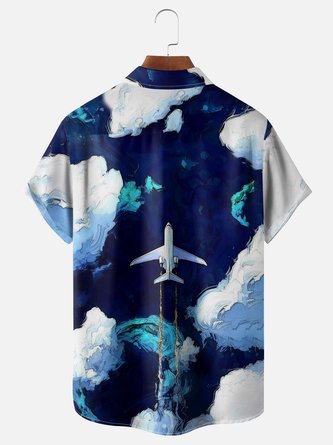 Airplane Adventure: Moisture-Wicking Hawaiian Shirt with Chest Pocket