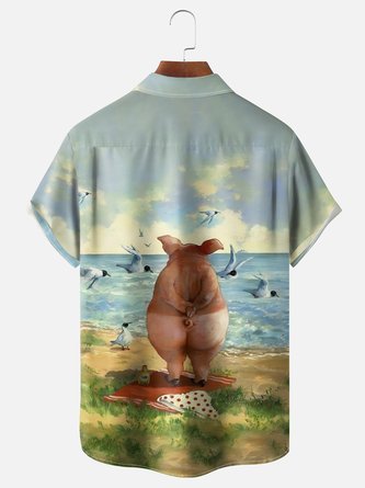 Beach-Ready in Style: Moisture-Wicking Spoof Beach Pig Hawaiian Shirt