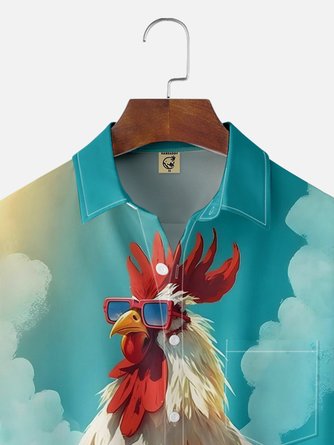 Beach Fun Chicken Chest Pocket Hawaiian Shirt - Ideal for the Tall and Active!