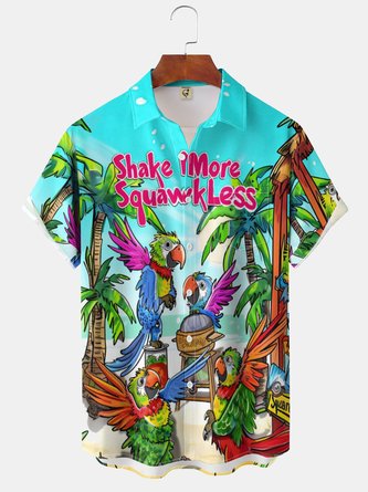 Beach-Ready Parrot Print Hawaiian Shirt with Moisture-Wicking Fabric