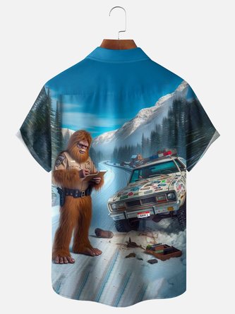 Bigfoot Police Chest Pocket Hawaiian Shirt with Moisture-Wicking Fabric