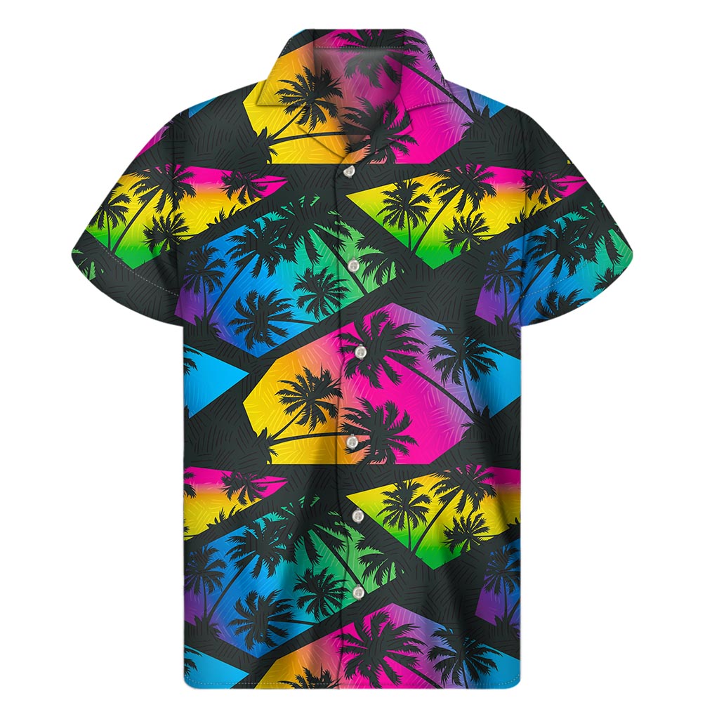 Island Vibes: Hawaiian Palm Tree Print Short Sleeve Shirt - 1