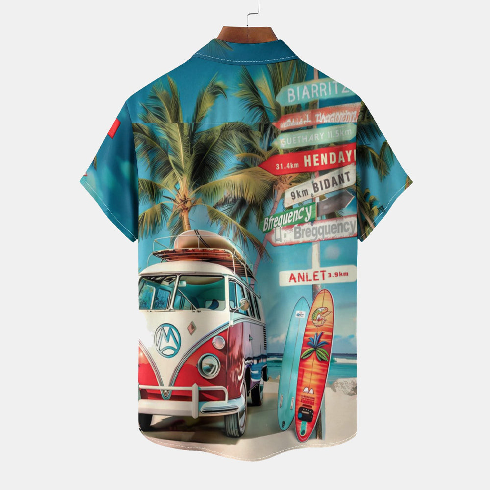 Beach Vacation Print Casual Oversized Short Sleeve Hawaiian Shirt