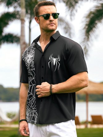 Arachnid Aloha: Men&#39;s Halloween Spider Print Hawaiian Shirt