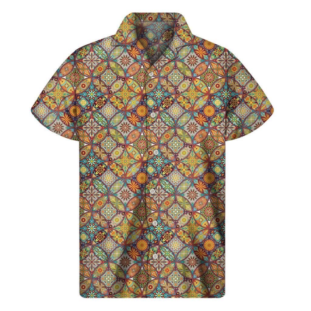 Authentic Hawaiian Vibes: Men's Short Sleeve Mandala Patchwork Shirt - 1