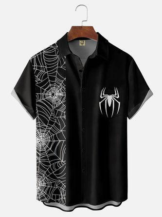 Arachnid Aloha: Men&#39;s Halloween Spider Print Hawaiian Shirt