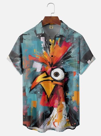 Abstract Rooster Chest Pocket Hawaiian Shirt