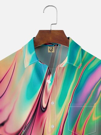 Abstract Aurora: Moisture-Wicking Hawaiian Shirt with Chest Pocket