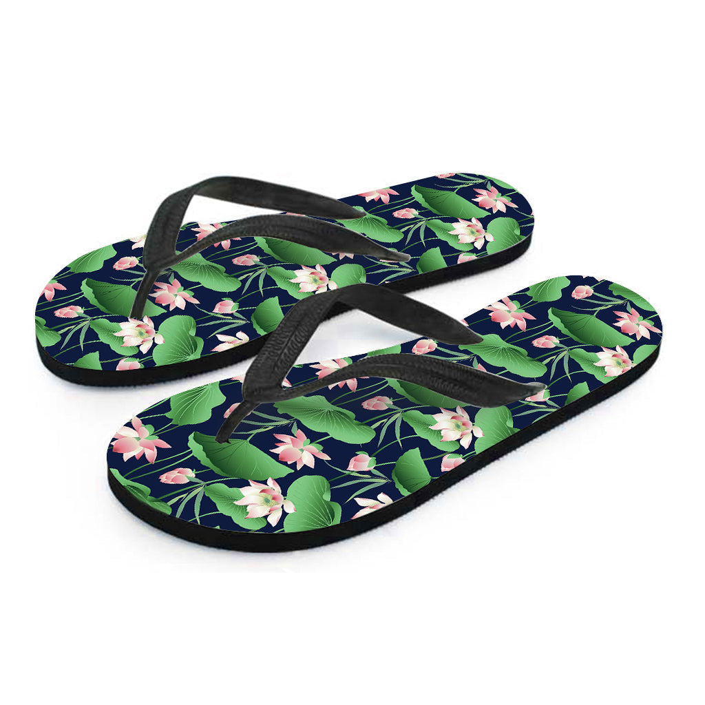 Authentic Hawaiian Style: Flower and Leaf Lotus Pattern Print Flip Flops - 2