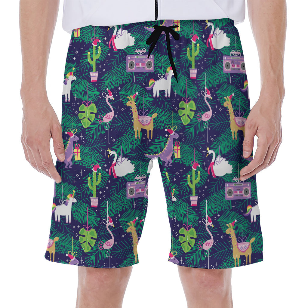 Beach-Ready: Hawaiian Men's Beach Shorts with Festive Christmas Decoration Print - 1