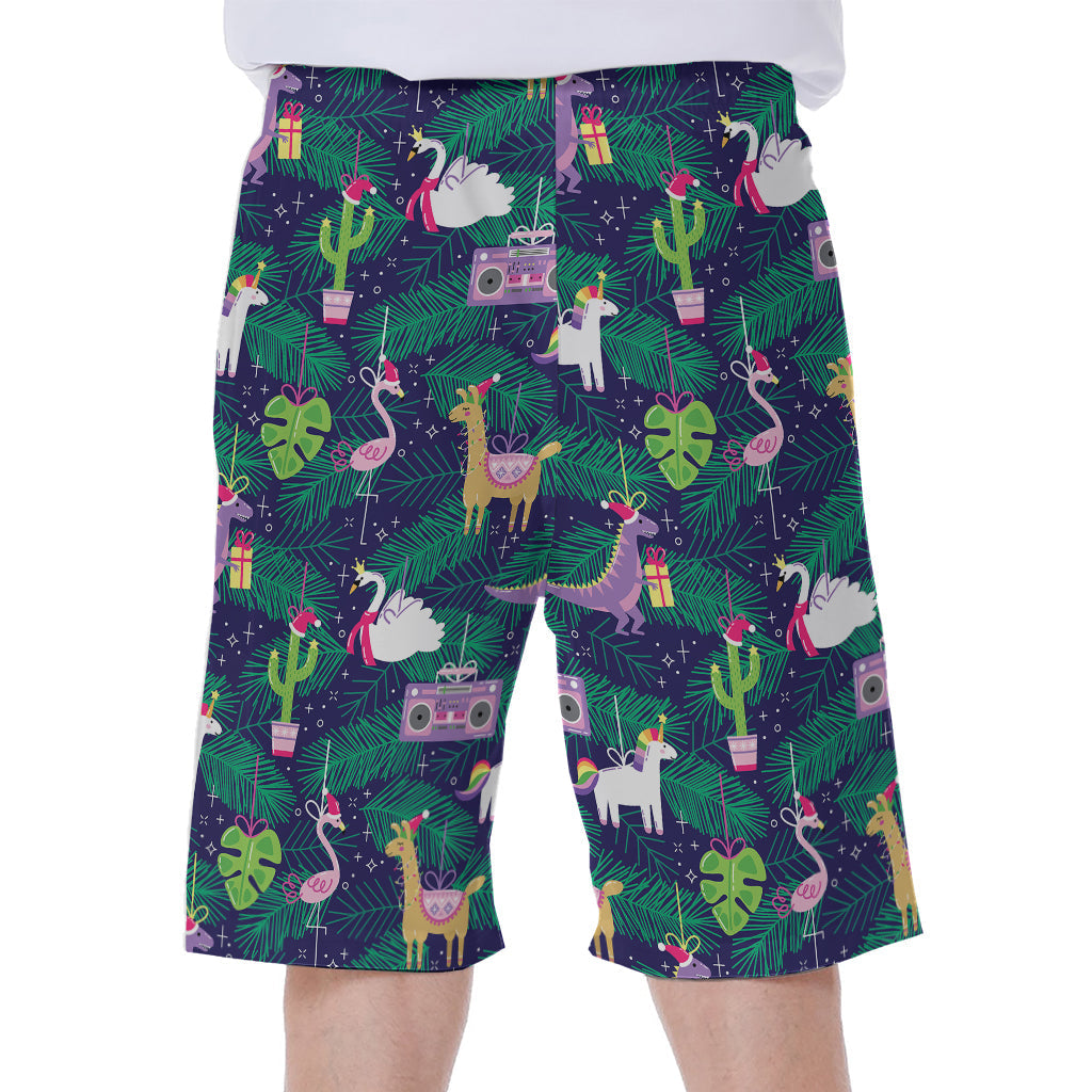 Beach-Ready: Hawaiian Men's Beach Shorts with Festive Christmas Decoration Print - 1