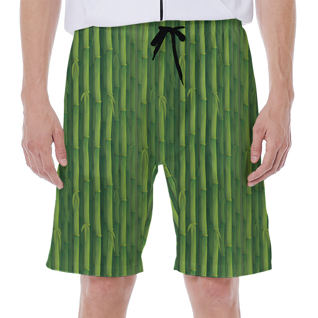 Bamboo Bliss: Hawaiian Men&#39;s Beach Shorts with Green Tree Pattern - 1