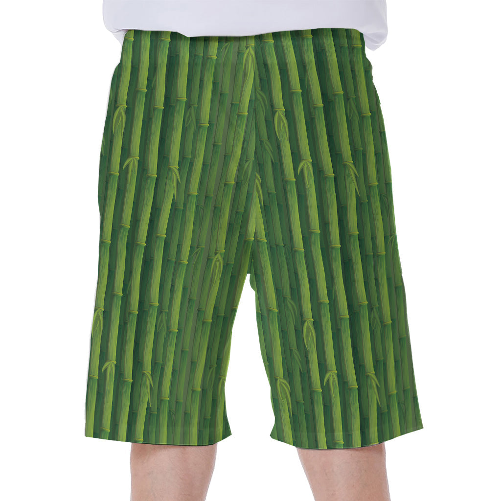 Bamboo Bliss: Hawaiian Men&#39;s Beach Shorts with Green Tree Pattern - 2